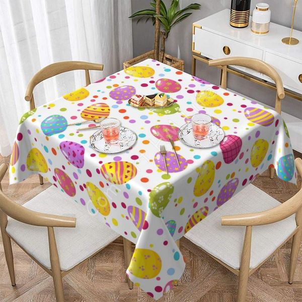Mantel de mesa con diseño de huevos de Pascua felices, mantel cuadrado impermeable para el hogar, cubierta de comedor para interiores y exteriores, decoración de fiesta de 60x60 pulgadas