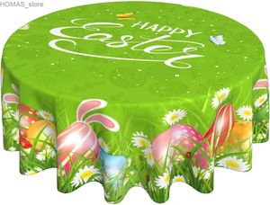 Tableau joyeux Pâques nappe 60 pouces colorée Bunny Round Couvre de table lavable résistante pour les rides pour pique-nique Y240401