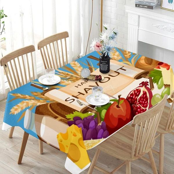 Nappe Happy Shavuot Rectangle Nappe Cuisine Décorative Étanche Polyester Juive Fête De Vacances À Manger Décor