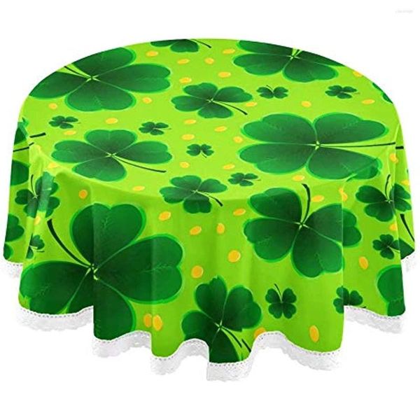 Nappe Happy St.Patrick Day Shamrock Nappe ronde Golden Coin Green Clover Floral Cover Mat Lace Lavable Polyester 60