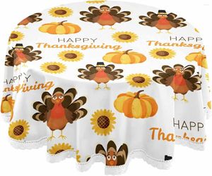 Tafelkleed Happy Thanksgiving Day Round TableCleoth Turkije Pompoen Cover Lace Washable Polyester 60 