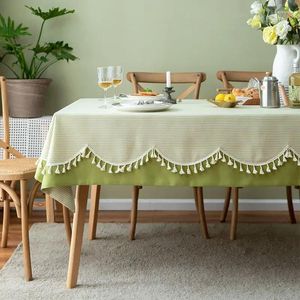 Mantel de mesa de alta calidad, estilo nórdico Ins, mantel tejido con borlas, raya verde clara, decoración Rectangular para fiesta y boda