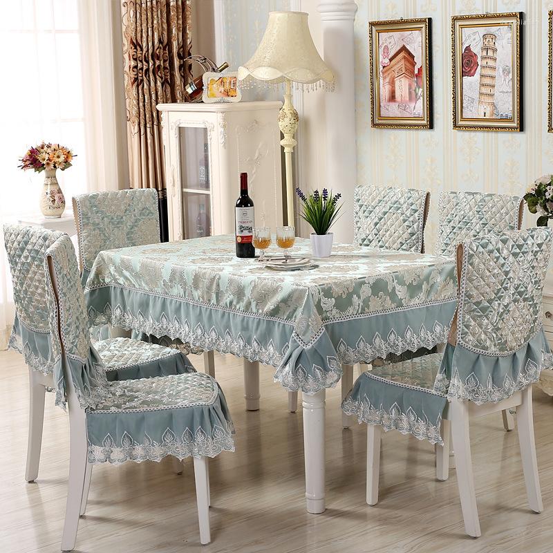 Toalha de mesa de alta qualidade com capas de cadeira, toalha de mesa bordada para casamento, casa, capa de café d5