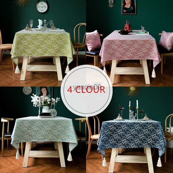 Mantel Venta caliente Diseños sólidos Mantel de lino decorativo sólido con borlas Cubierta de mesa de comedor de boda rectangular Mantel de mesa de té HKD230818