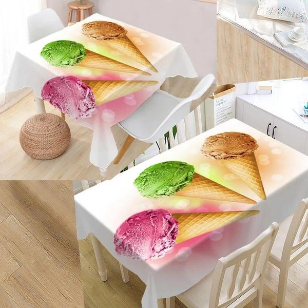 Nappe de table imperméable avec impression de crème glacée, nappe de grande taille, décoration de cuisine et de mariage