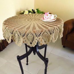 Tableau à l'intérieur nappe ronde à pique-nique Couverture de tricot 75 80cm Café Crochet creux Handmade Vintage Style