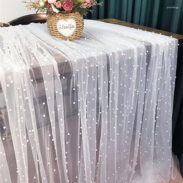 Nappe de Table en Tulle avec perles, Extra Large, pour mariage, anniversaire, arrière-plan de bal, accessoire Po, décor Chic pour Buffet et Banquet