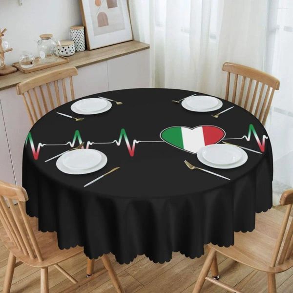 Mantel italiano con latido del corazón, bandera de Italia, manteles redondos, cubierta de 60 pulgadas para cenar