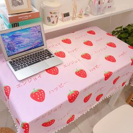 Tafelkleed Japans Koreaanse aardbeienprint tafelkleed met kwast roze covers decoraties kawaii anime rechthoekig