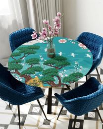 Tela de mesa estilo japonés nubes auspiciosas grúas ardillas redondas cubiertas elásticas decoración de comedor impermeable