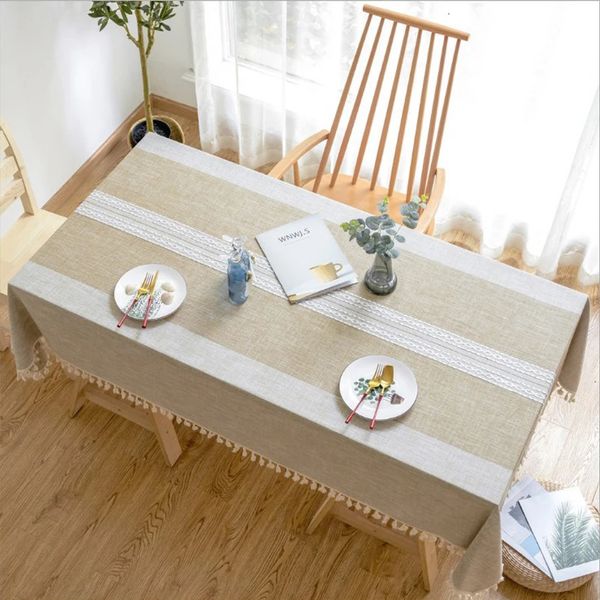 Nappe de table en coton et lin rayé de style japonais, table ronde rectangulaire, petit tissu de couverture de café nordique frais 231122