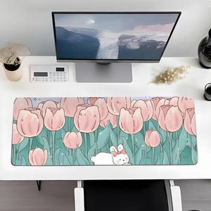 Tableau de table kawaii Mignon Tulip Mouse Pad Gamer ordinateur grande taille pour le clavier de bureau Mat de clavier naturel surface de bureau sans glissement en caoutchouc naturel