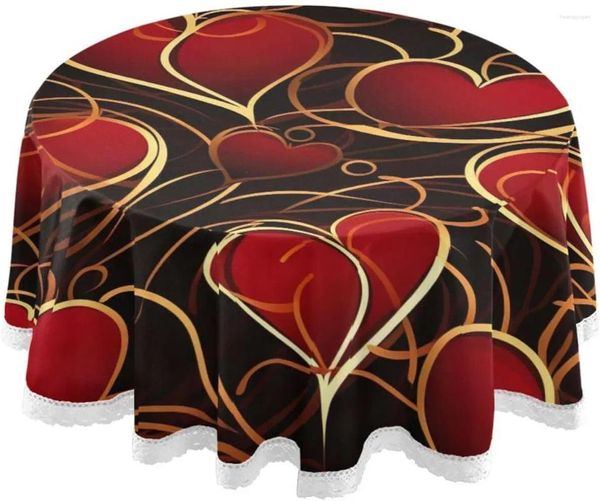 Nappe ronde en forme de cœur pour la saint-valentin, Kawaii, avec housse lavable en dentelle, pour les vacances, pique-nique, dîner, diamètre 60 pouces