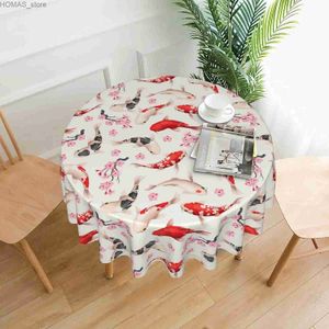 Tafel doek koi vis cherry bloem ronde tafelkleed 60 inch tafel omslag polyester vlek en rimpelbestendige tafelkleed voor keuken dineren y240401