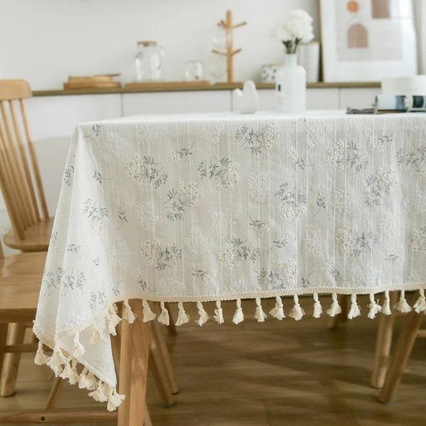 Tableau de nappe en lin en coton de style coréen avec rectangle à gland pour salle à manger en plein air couverture de décoration de mariage pastoral floral