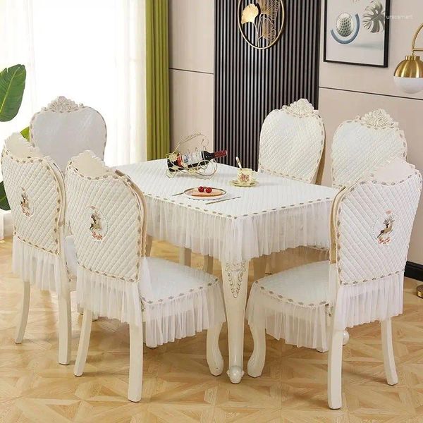 Nappe de Table en dentelle, coussin de siège de salle à manger, avec des appliques de gaze de beauté, housse de chaise antidérapante, tabouret détachable et lavable