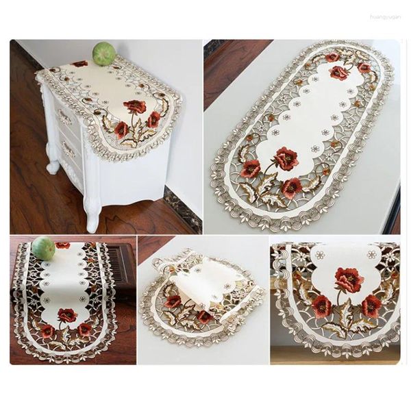 Nappe en dentelle brodée pour la maison, ornement Floral, décoration Vintage de fête, marque utile pour la salle à manger