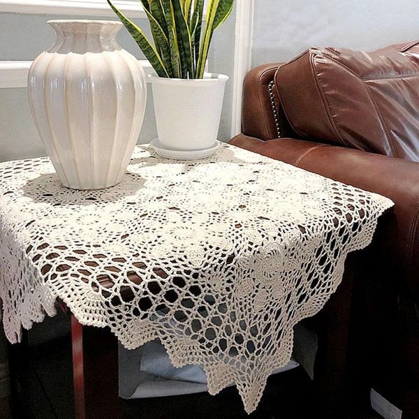 Nappe de Table en dentelle, Double nappe, en coton crocheté, carrée, pour canapé, couverture de nuit, décor de chambre