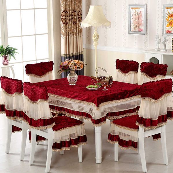 Table Cloth LaceTable cloth Dining Chair Cushion Set Cover European-Style Light Luxury Table Cover Home Spandex Chair Cover Wedding Decore W0414