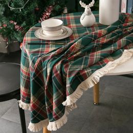 Nappe de table en lin de Noël teint en vert à carreaux pour village de vacances, textile de maison, nappe rectangulaire, couverture de table à manger 231207
