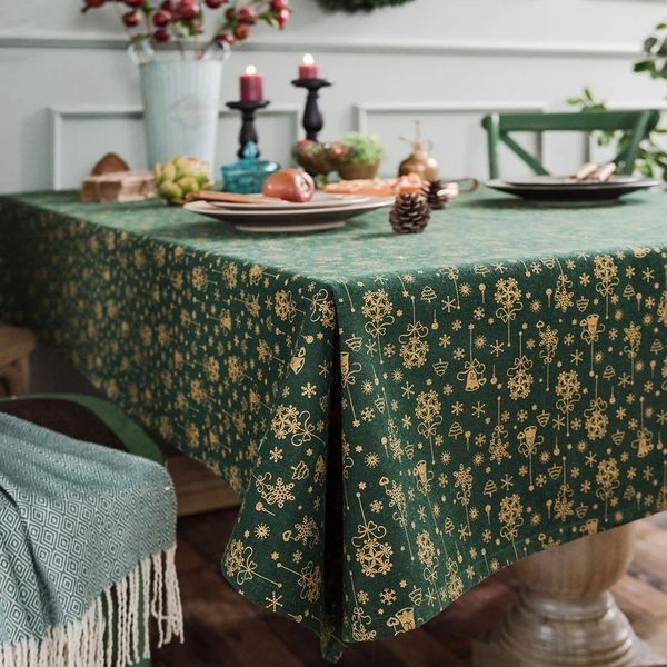 Nappe de table en lin et coton, nappe de fête de noël, carillons éoliens bronzants verts japonais, couverture de table à manger rectangulaire pour la décoration de la maison 231216