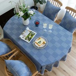 Nappe de Table en lin avec dentelle, Plaid ovale, motif carré, Ellipse, rustique, pour salle à manger, maison, couverture textile, ferme, 200cm