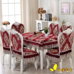 Mantel de mesa de lujo, cubiertas cuadradas rojas para sillas, mesas y sillas, cubierta de paquete, conjunto redondo de encaje, manteles