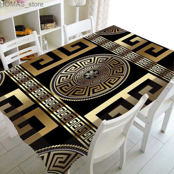 Tableau de tissu luxueux or noir Grèce rectangle rectangulaire imprimé nappe pour table et décoration complexe étanche Y240401