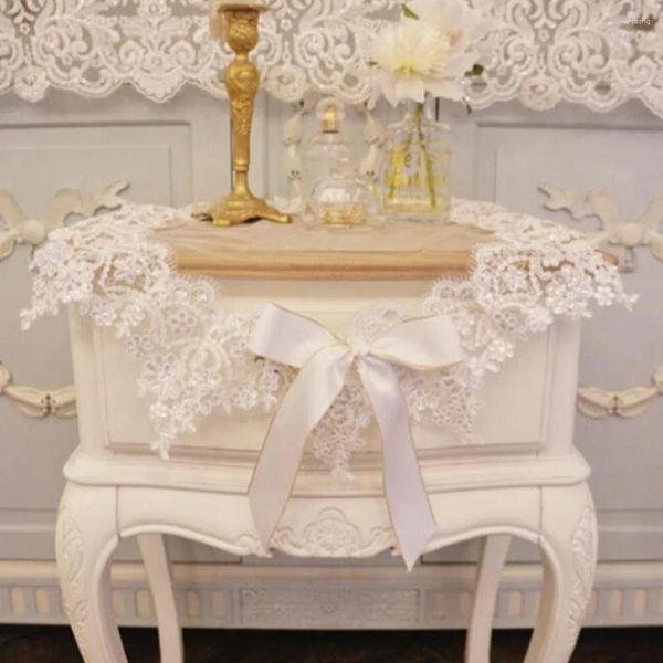Tela de mesa de lujo de encaje europeo satén redondo bordado toalla blanca toalla de boda comedor para el mantel navideño decoración