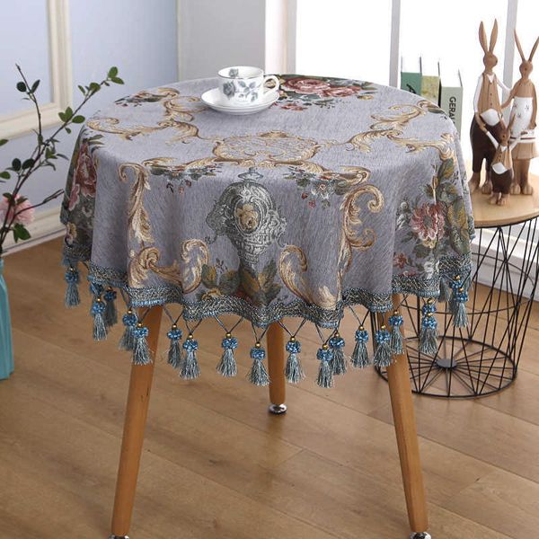 Mantel redondo europeo de lujo, mantel de chenilla con borlas hechas a mano, cubiertas de mesa vintage reales, estera de mesa de comedor artística W0414