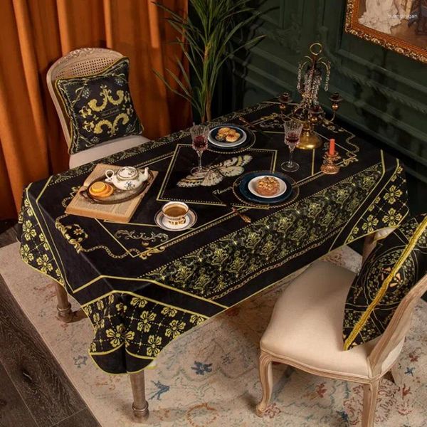 Tela de tela de lujo retro americano oro negro mantel pastoral de lujoso plush impermeable cubierta de chenille de chenille