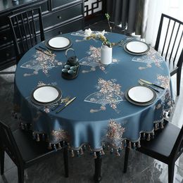 Mantel redondo tradicional de lujo mantel 180 Cm 160 200cm cubierta comedor café suave Jacquard flor borlas decoración del hogar azul