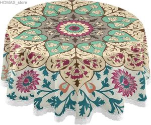 Tableau Mandala Coucheur indien turque Tribal Bohemian Floral Round Washable Table Couvrettes pour cuisine Party Picnic Dining Decor Y240401