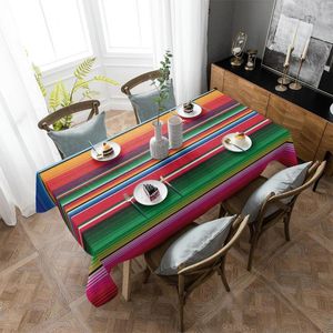 Nappe mexicaine colorée rayée nappe ethnique lin résistant aux taches cuisine décoration pique-nique tapis