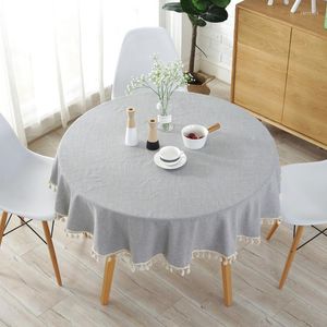 Nappe de table moderne 150 cm couvertures rondes nappes en lin de coton couleur unie gris bleu marine chiffons décoratifs avec des glands