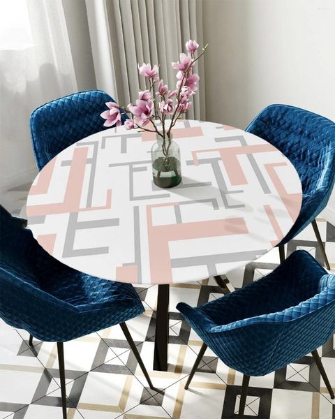 Nappe de table à bords élastiques, motif géométrique, rose, gris, rond, imperméable, en Polyester, rectangulaire, ajusté
