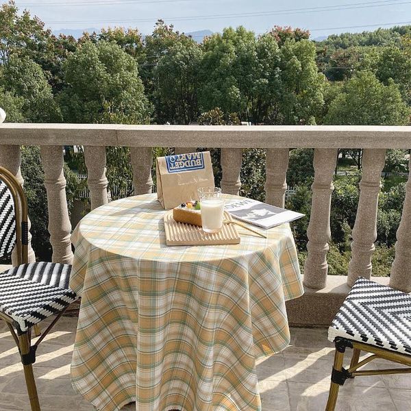 Nappe de Table moderne et fraîche de Style coréen, pour l'extérieur, rétro, couleur crème, pour la maison, fond à carreaux, Chic, manteau Cuadrado