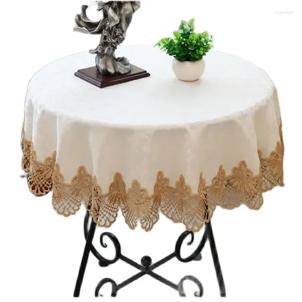 Nappe De Table moderne en dentelle, couverture De café, pour salle à manger, fête d'anniversaire, napperon rond doré, Toalha De Mesa E3