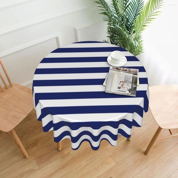Mantel de mesa azul marino y línea blanca, mantel a rayas vintage, cubierta protectora personalizada, cena de poliéster, venta al por mayor, Kawaii