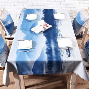 Nappe Nouveau Style Chinois Nappe Rectangulaire Encre Peinture Motif Table À Manger Couvre Simplicité Nappe Carrée Table R230801