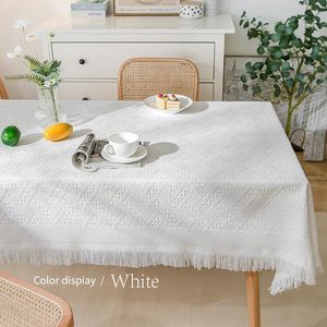 Nappe de table nordique en coton et lin, rectangulaire, avec pompon en dentelle, pour prendre la lumière, filet de luxe, rond rouge, 231122
