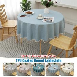 Nappe de Table nordique à pampilles, ronde, en lin uni, Style japonais, couverture pour salle à manger, café, salon, bureau, décor