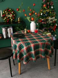 Tafelklein Noordse retro kerstronde tafelkleed rood groen Britse geruite dikke katoenen eetkap voor huizentuinthee