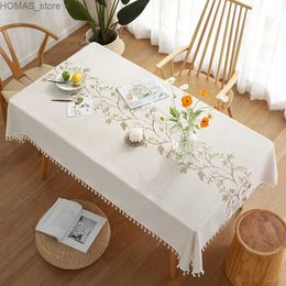 Mantel de estilo nórdico Borlas de algodón Mantel de lino Simplicidad moderna Cubierta de mesa a prueba de polvo para cenar Mesa de té Decoración de mesa Y240401