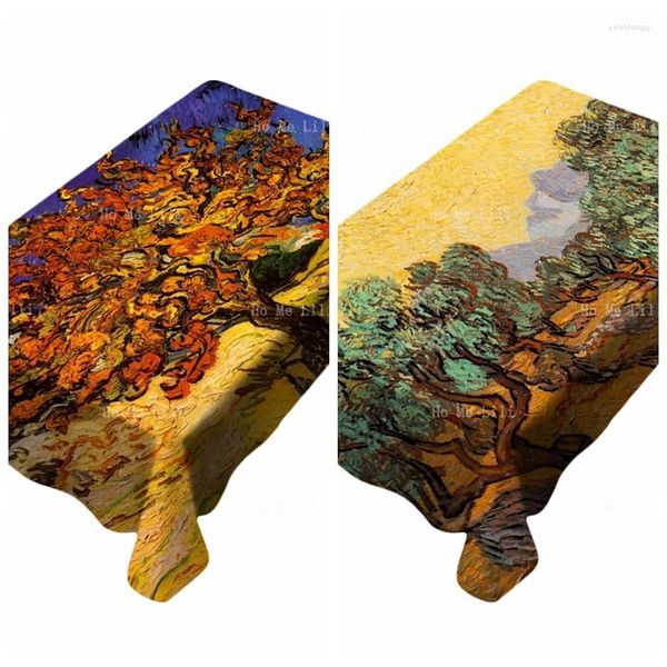 Nappe de table oliviers automne nature paysage le feuillage flamboyant se précipitant ciel bleu vif affiche vintage nappe par Ho Me Lili