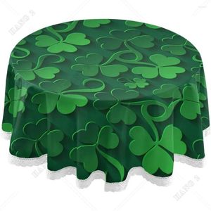 Nappe ronde en Polyester lavable pour fête, motif un ours, beau trèfle vert, feuilles de trèfle de la saint-Patrick