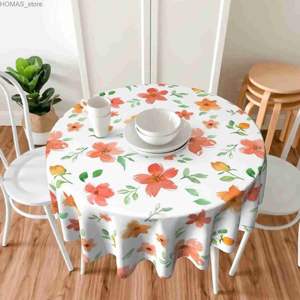 Tableau de table orange fleur rose nappe florale ronde 60 pouces couvercle de table étanche pour la cuisine décoration de maison pique-nique table de table extérieure y240401