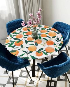 Nappe de Table ronde avec Branches de fleurs orange, couverture élastique, imperméable, intérieur et extérieur, accessoire de décoration de salle à manger