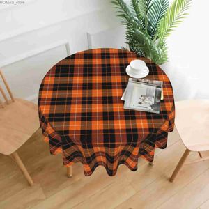 Tableau de table en tissu orange tartan à plaid à table ronde - ride imperméable résistant et couvercle de table lavable 150 cm de diamètre Y240401