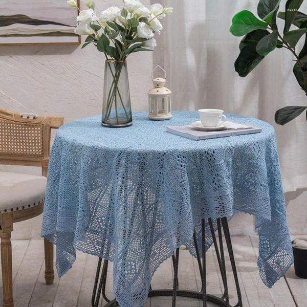 Nappe originale Crochet nappes creuses tapis de salle à manger maison nappe carrée bleu café couverture ronde Tischdecke ER1